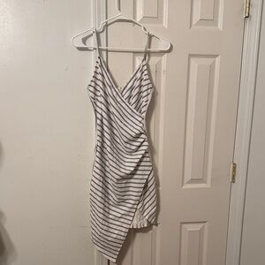 Mind Code Asymmetrical Black and White Striped Dress